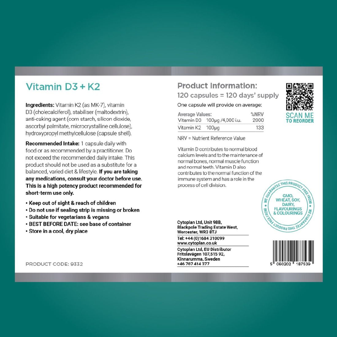Cytoplan Vitamin D3 + K2 - 60 vcaps - image 2