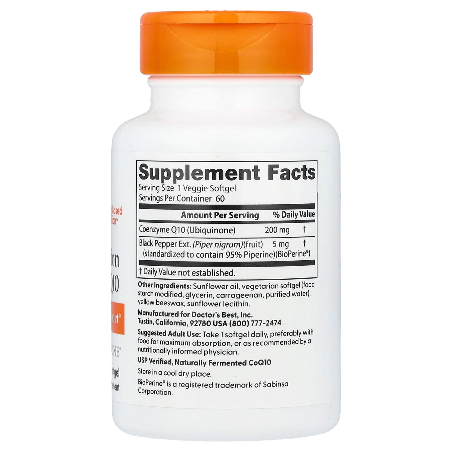 High Absorption CoQ10 with BioPerine, 200mg - 60 veggie softgels
