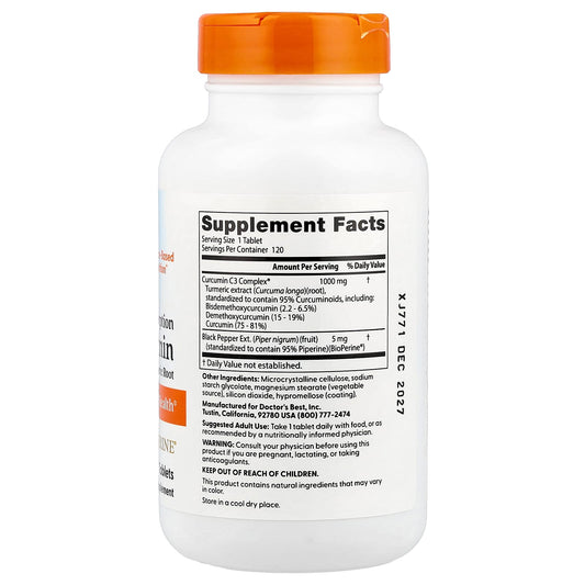 High Absorption Curcumin From Turmeric Root with C3 Complex & BioPerine, 1000mg - 120 tablets