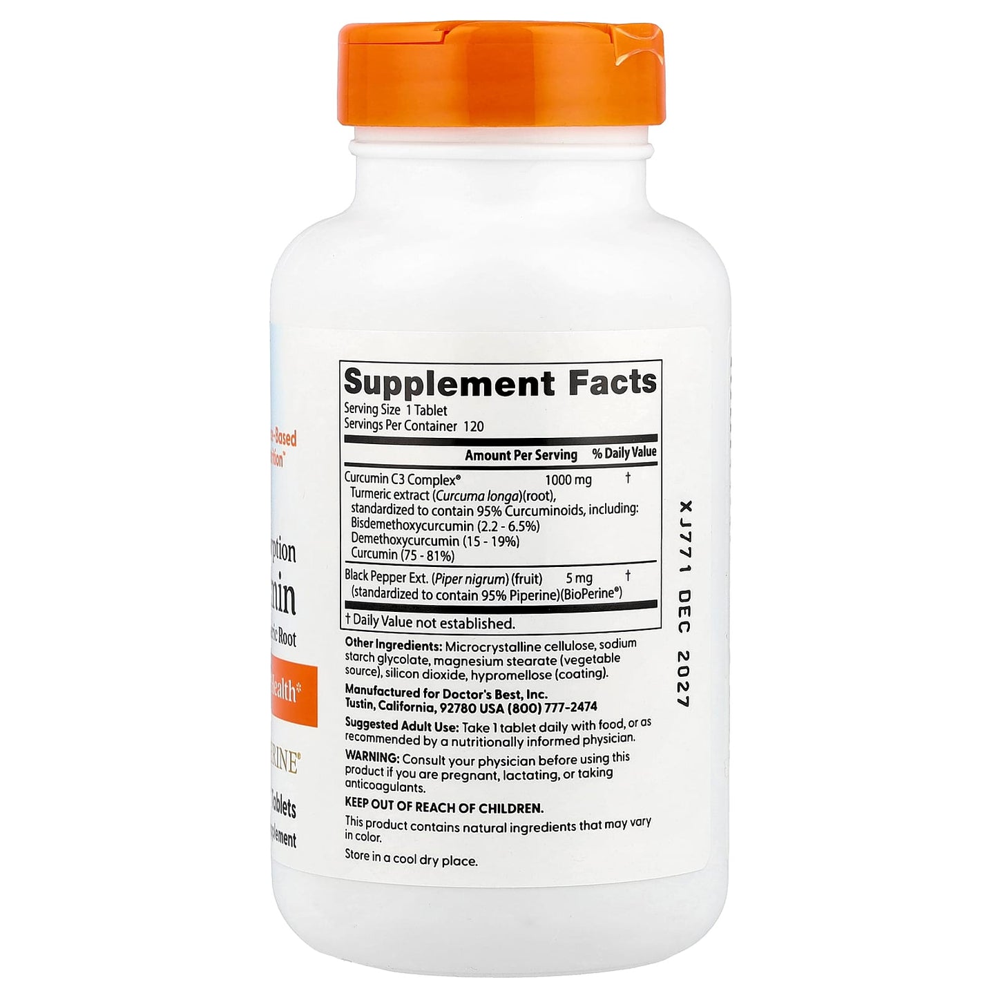 High Absorption Curcumin From Turmeric Root with C3 Complex & BioPerine, 1000mg - 120 tablets