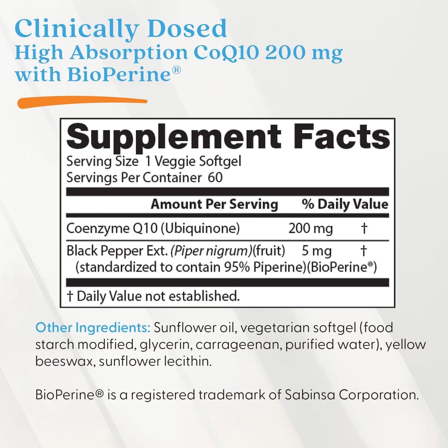 High Absorption CoQ10 with BioPerine, 200mg - 60 veggie softgels