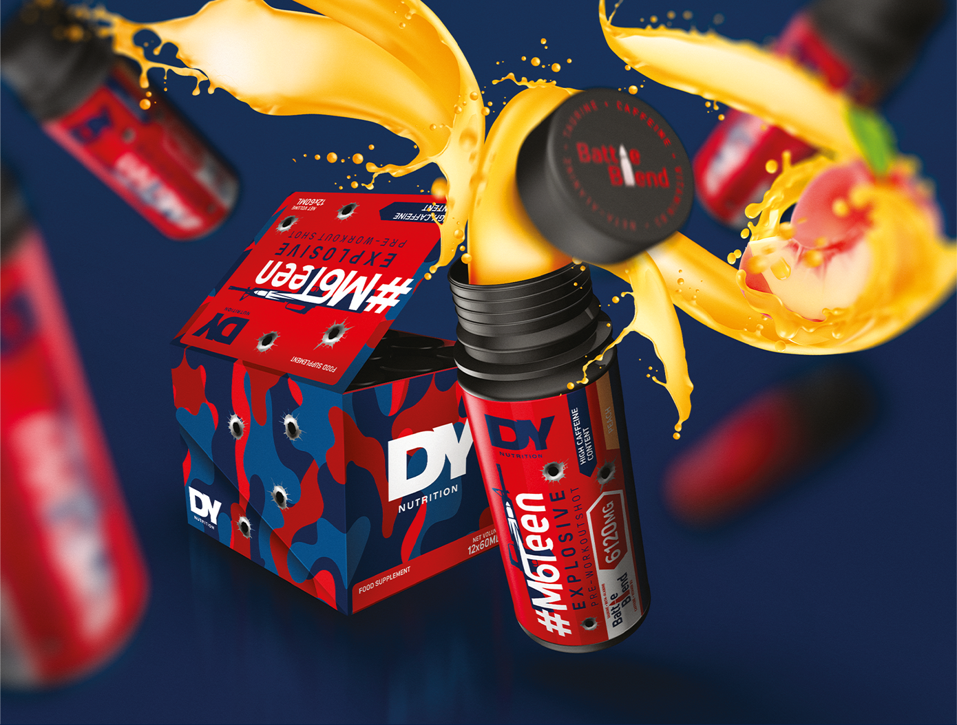 #M6Teen Explosive Pre-Workout Shot, Peach - 12 x 60ml