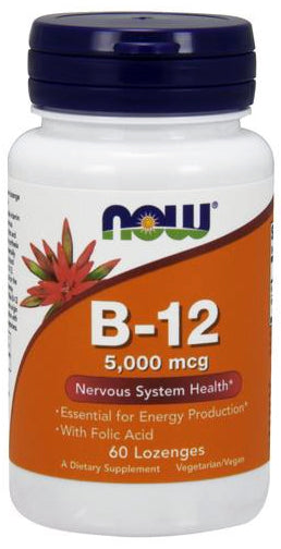 NOW Foods Vitamin B-12 with Folic Acid, 5000mcg - 60 lozenges
