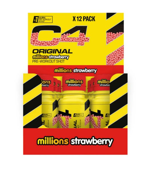 C4 Original Pre-Workout Shot, Millions Strawberry - 12 x 60 ml. - Cellucor