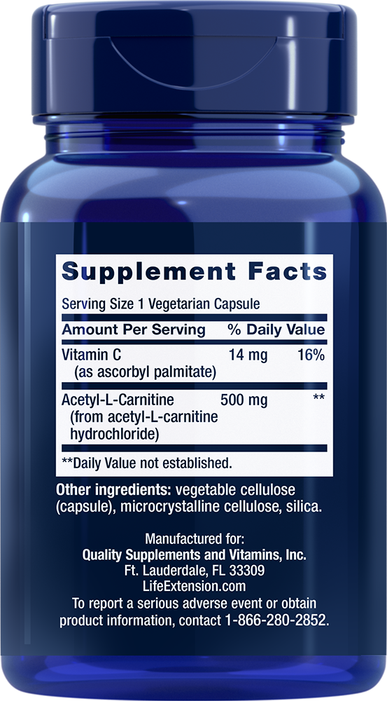 Acetyl-L-Carnitine, 500mg - 100 vcaps